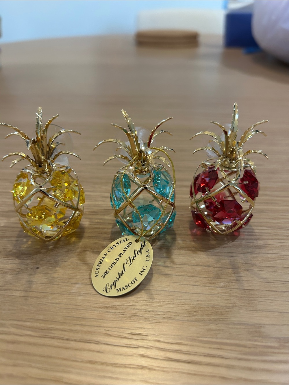 Set of Three Beautiful 24k Gold Plated Crystal Pineapple Ornament by Mascot Inc